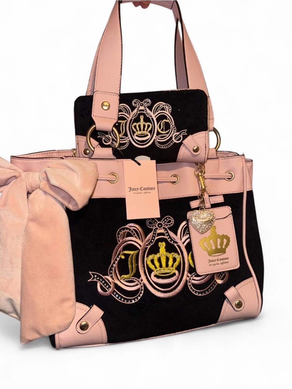 Juicy Couture Pink & Black Embroidered Tote Bag with matching wallet